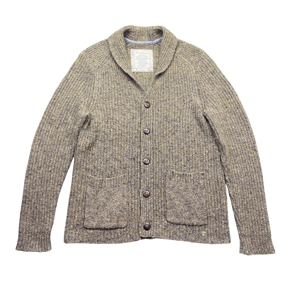 Tommy Bahama Jeans Mens Medium Brown Merino Wool Alpaca Shawl Cardigan Sweater